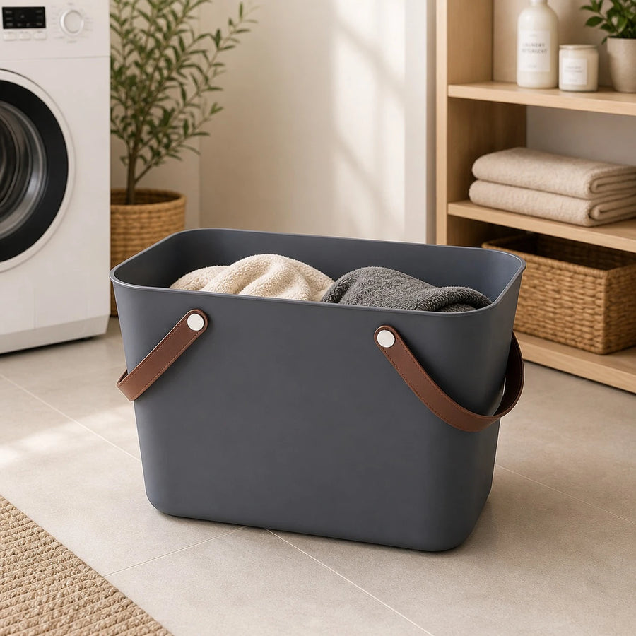 Rotho Box Storage Basket 25L Plastic Organizer Box With Handles Multi Use Storage Laundry Toy Organizer Swiss Design