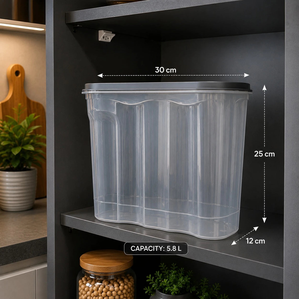 5.8L Airtight Food Storage Container Kitchen Pantry Organizer Plastic Storage Box with Lid for Rice Pasta Flour Cereal