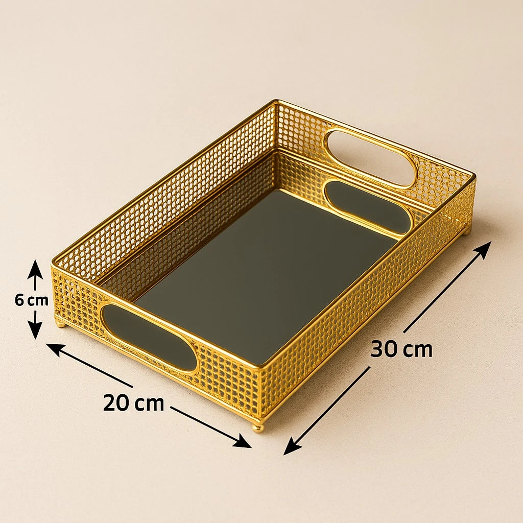 Gold Mesh Mirror Serving Trays 2 Pcs Set, 35×25 cm & 30×20 cm
