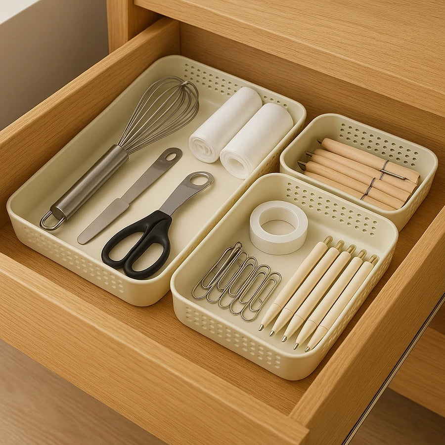 Set of 3 Plastic Drawer Organizer Baskets