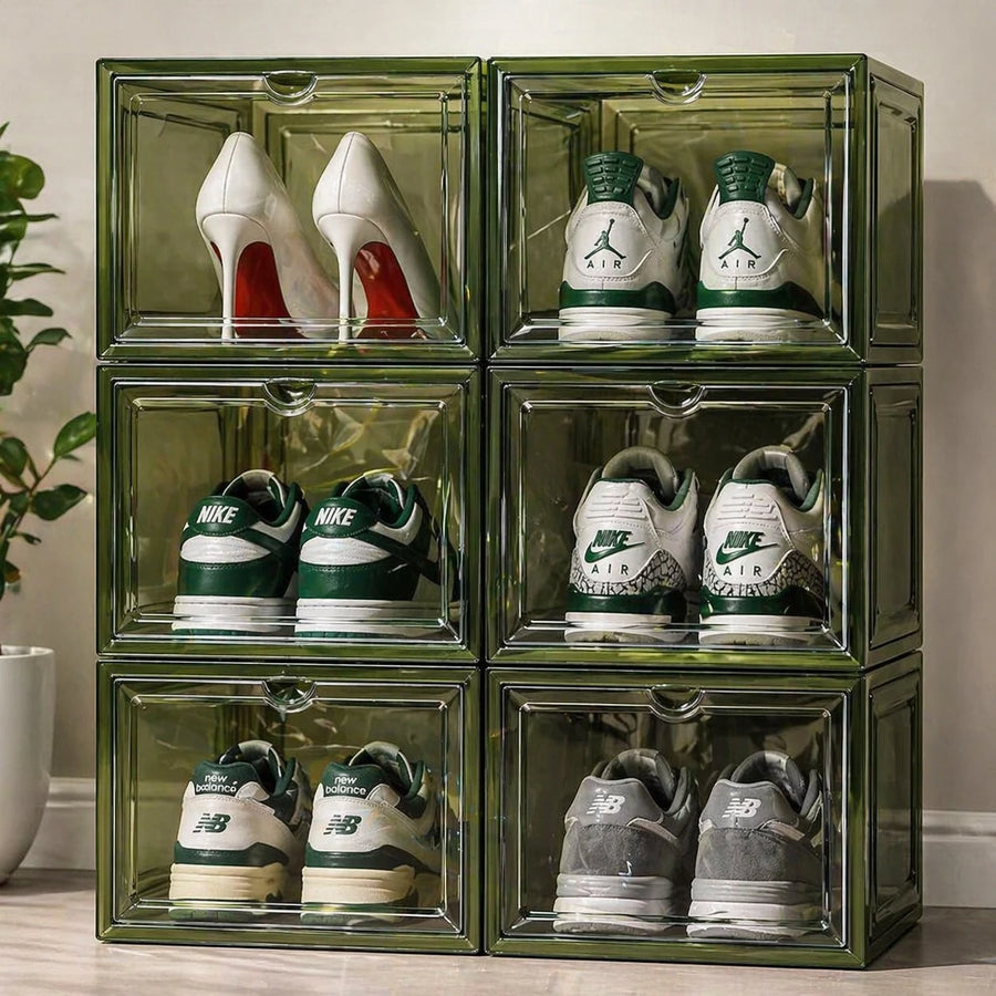 Stackable Shoe Storage Organizer Clear Shoe Box Cabinet 6 Door Modular Shoe Organizer Storage Boxes