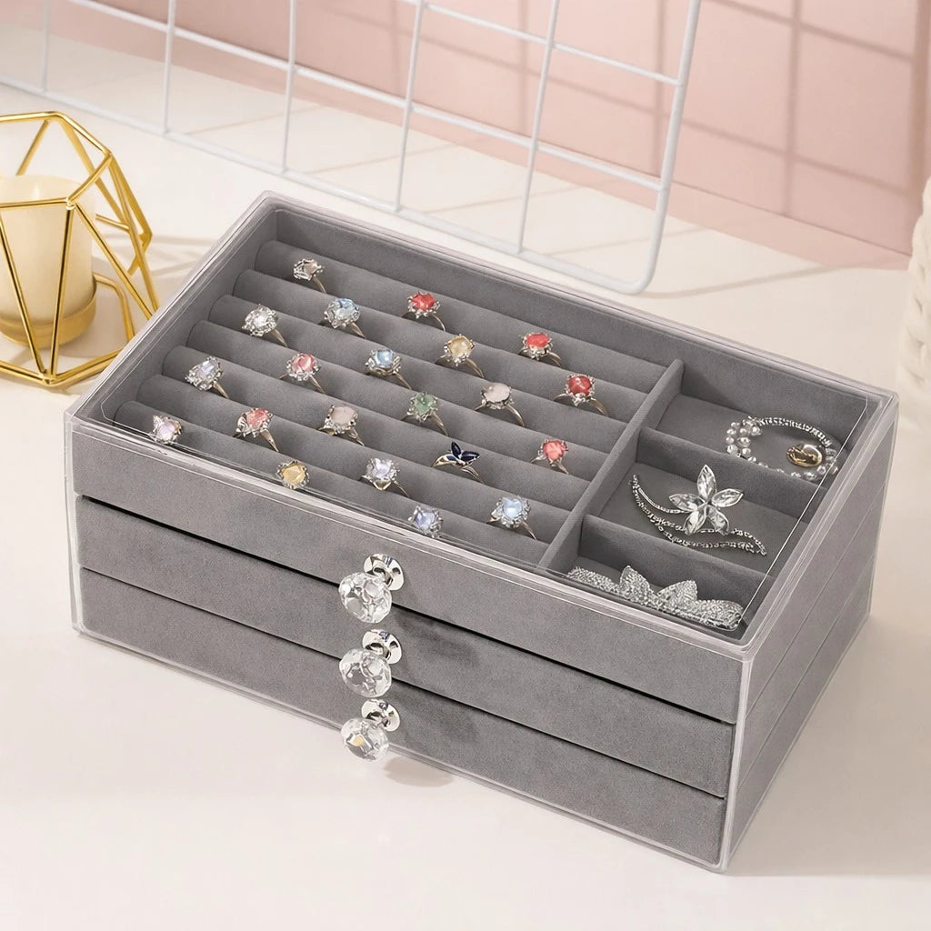 Jewelry Organizer Box Acrylic Storage Case 3 Drawer Makeup Jewelry Storage Display Box Clear Lid - Image 5
