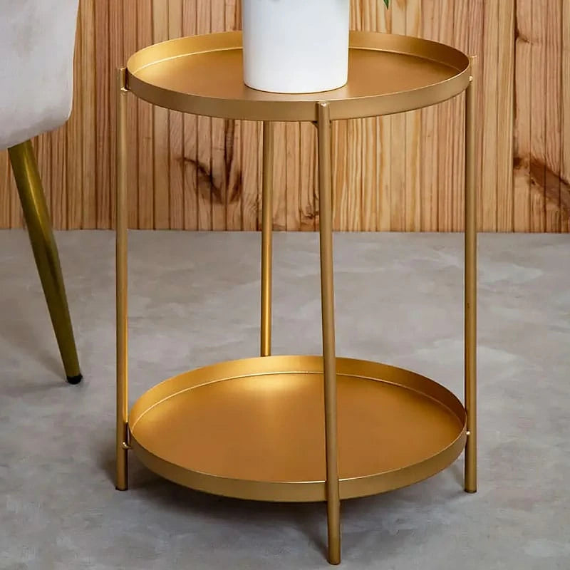 Gold Two-Tier Round Metal Side Table