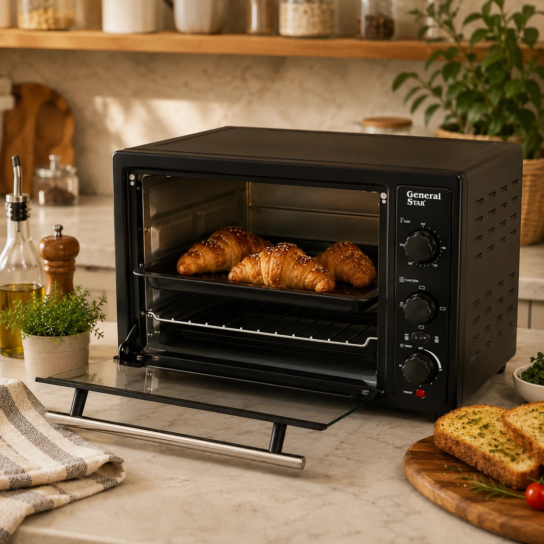 Electric Oven General Star Countertop Toaster Oven Baking Oven Multi Function Compact Kitchen Oven Adjustable Temperature Timer Oven