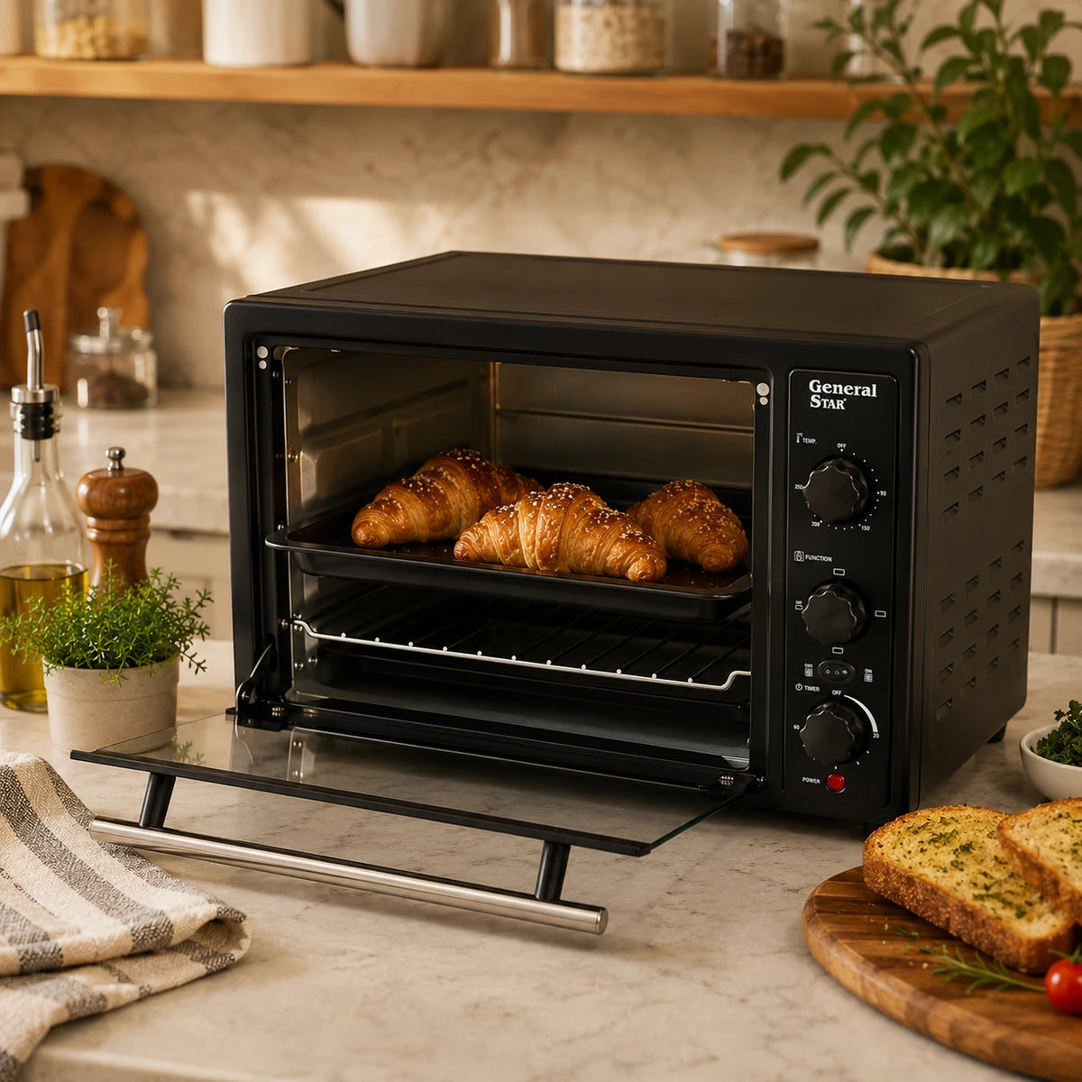 Electric Oven General Star Countertop Toaster Oven Baking Oven Multi Function Compact Kitchen Oven Adjustable Temperature Timer Oven - Image 1