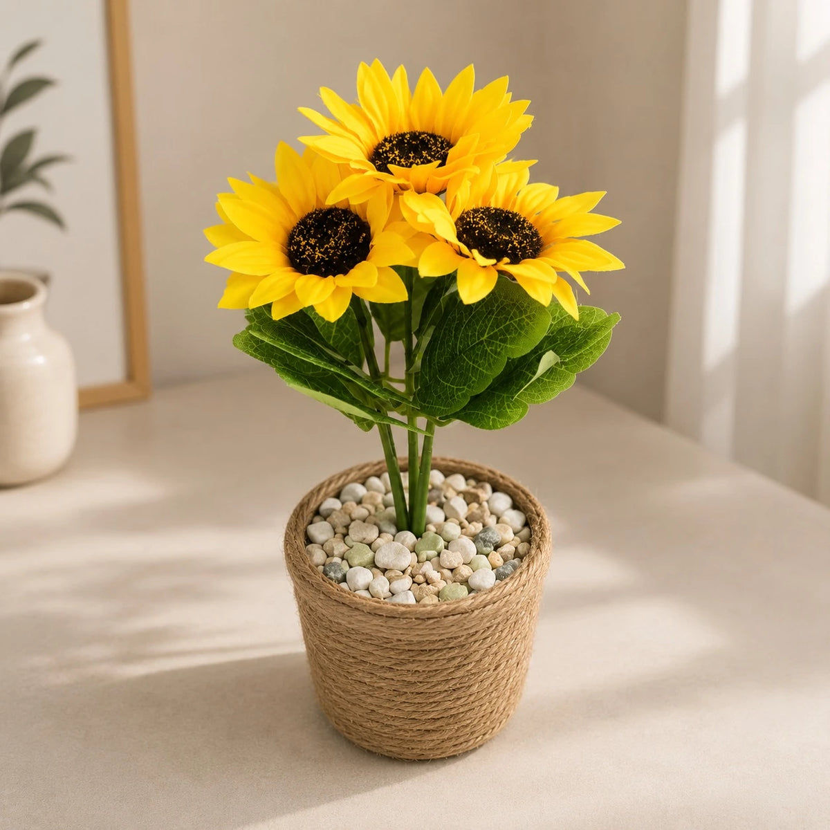 Artificial Sunflower Potted Plant Decorative Floral Arrangement Tabletop Home Office Decor Yellow Flowers