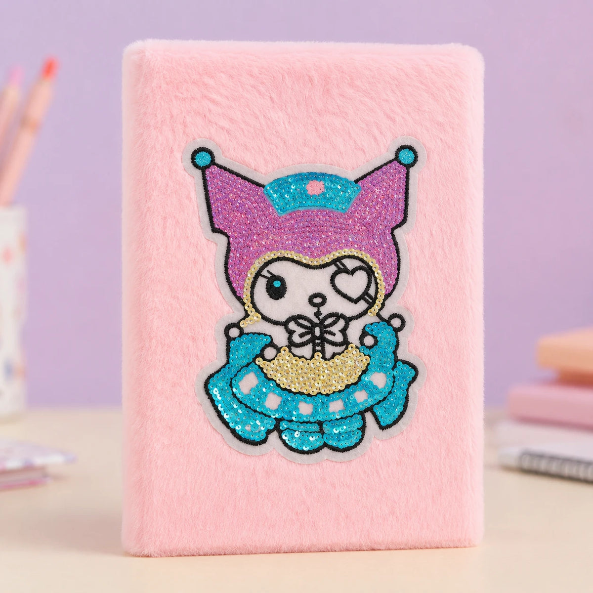 Cute Plush Notebook with Sequin Cartoon Design | Soft Furry Journal