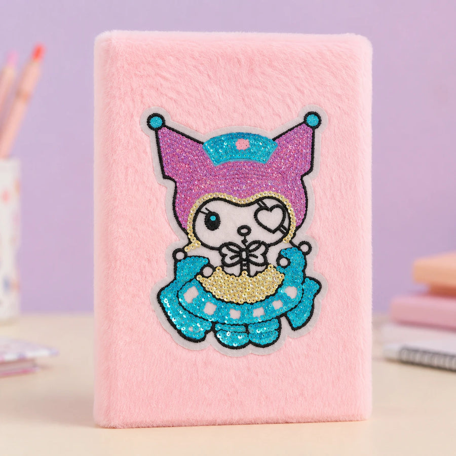Cute Plush Notebook with Sequin Cartoon Design | Soft Furry Journal