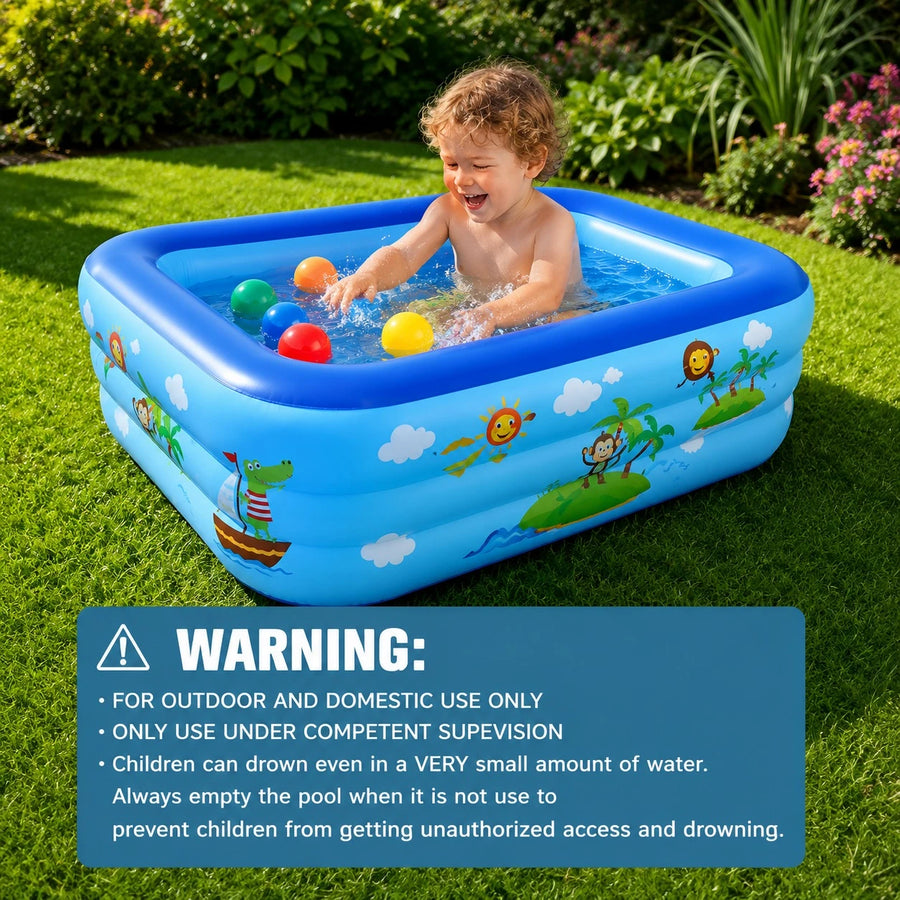 Inflatable Rectangular Swimming Pool Kids Garden Pool Family Outdoor Water Play Pool 130x85 cm