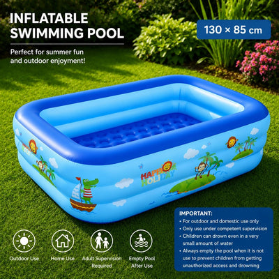 Inflatable Rectangular Swimming Pool Kids Garden Pool Family Outdoor Water Play Pool 130x85 cm