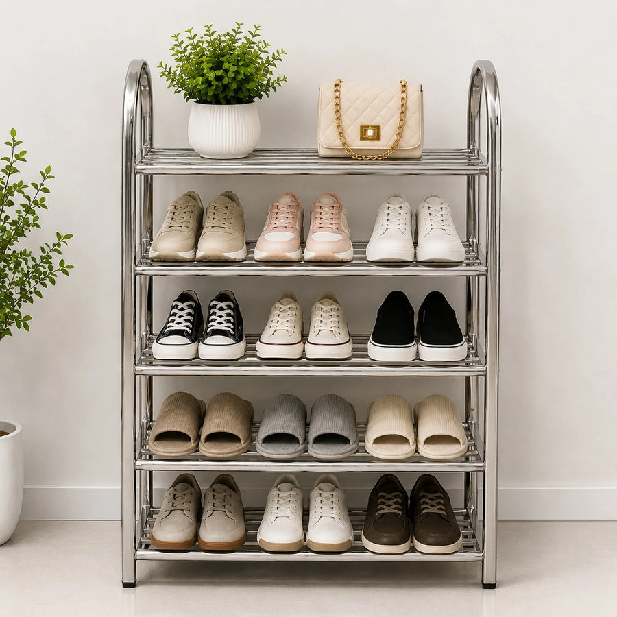 Stainless Steel 5 Tier Shoe Rack Entryway Organizer Easy Assembly Storage Shelf Stand