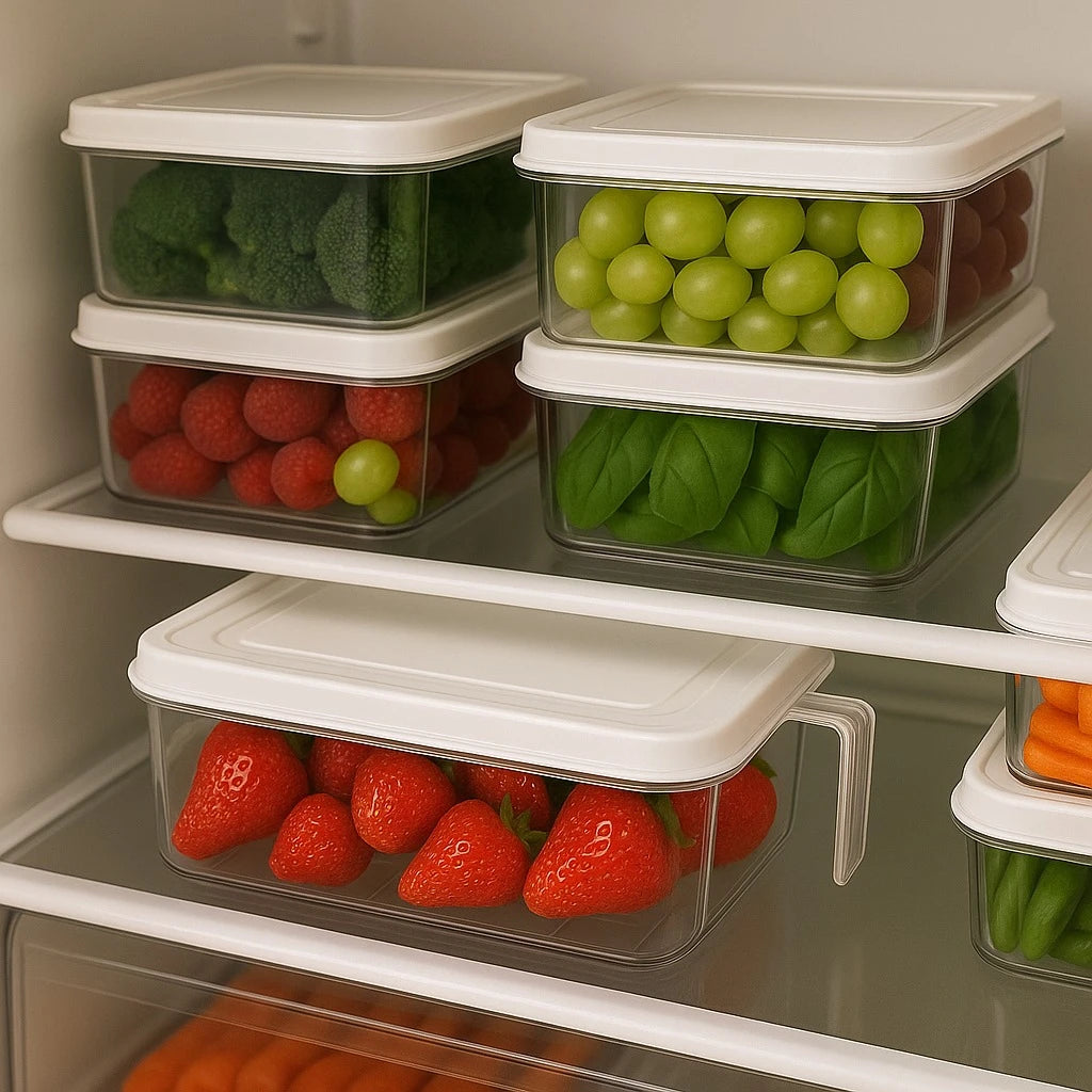 Clear BPA Free Food Storage Container with Lid Handle Fridge Pantry Produce Organizer Box