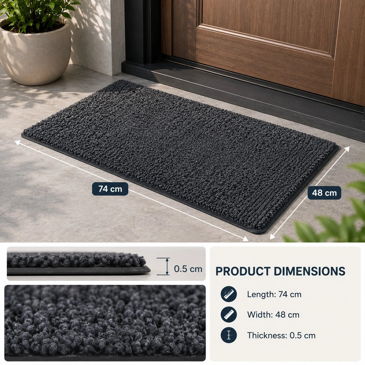 Thin Entrance Door Mat 74×48 cm Non Slip Indoor Outdoor Floor Rug