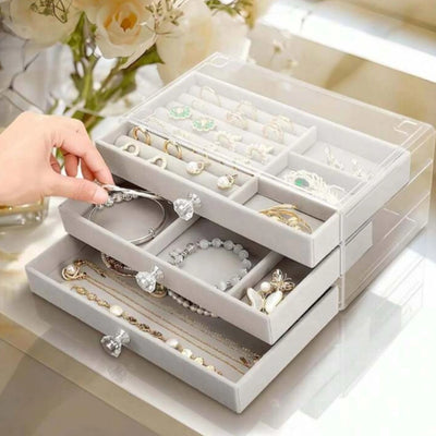 Jewelry Organizer Box Acrylic Storage Case 3 Drawer Makeup Jewelry Storage Display Box Clear Lid