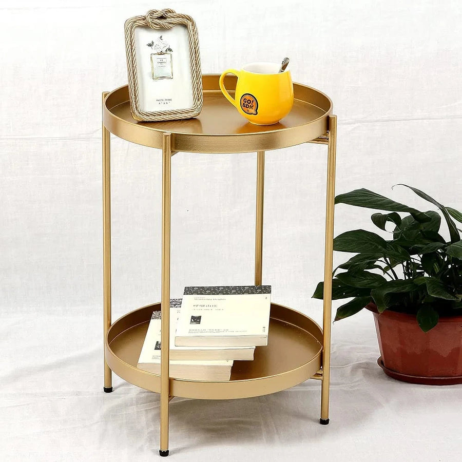 Gold Two-Tier Round Metal Side Table
