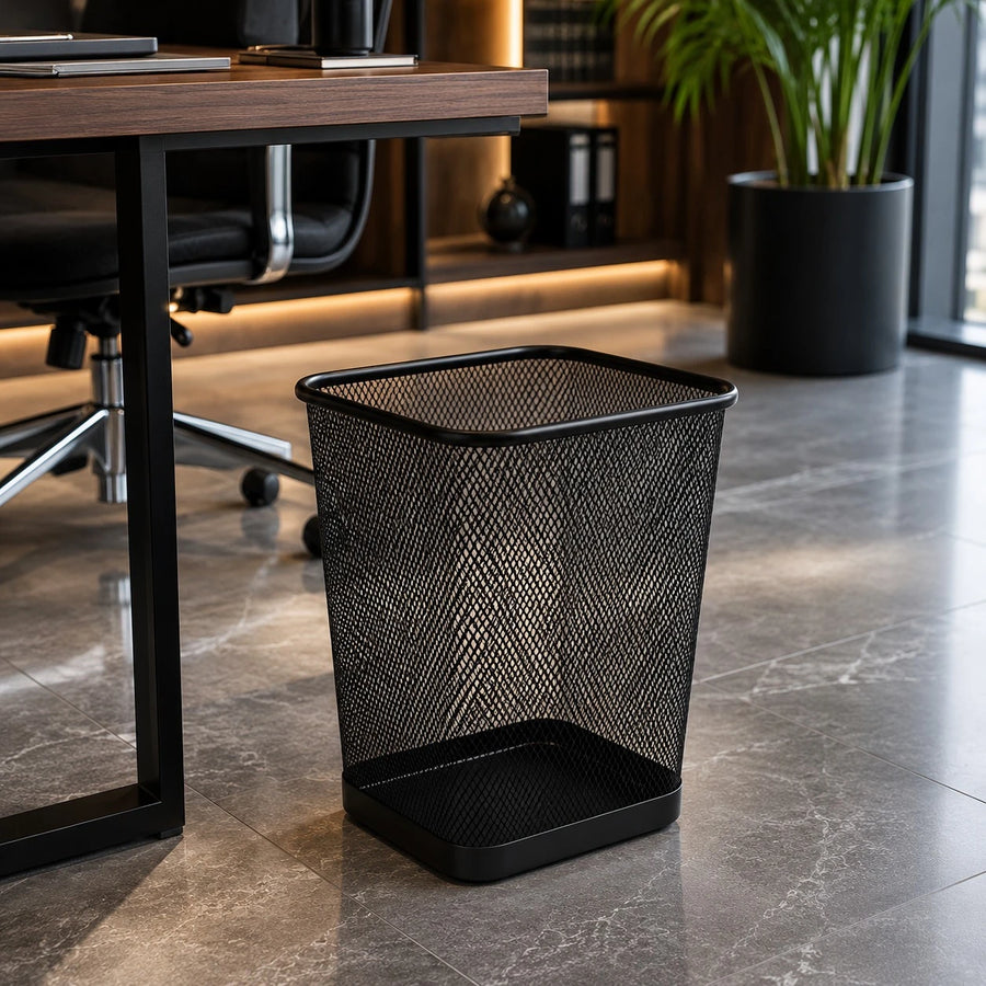 Black Metal Mesh Waste Basket Large Office Trash Bin Home Office Garbage Basket Organizer
