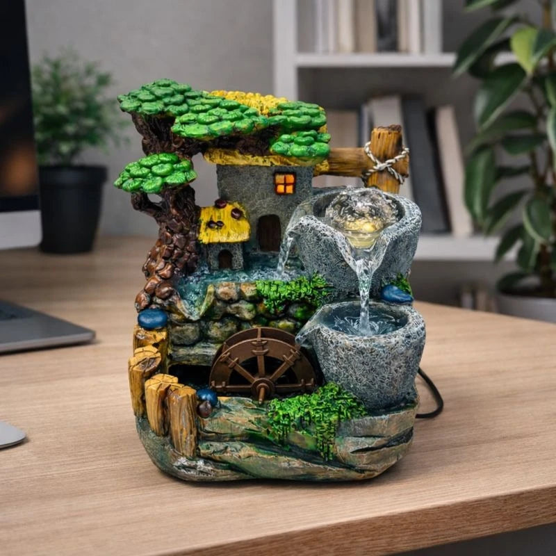Big Tabletop Water Fountain Indoor Decorative Polyresin Waterfall LED Crystal Ball With Motor Pump Home Decor