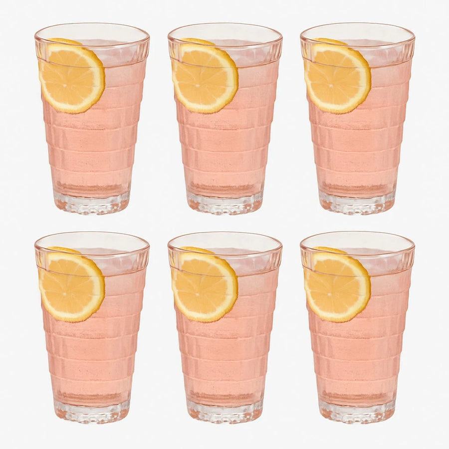 Set of 6 Tiered Cut Glass Cups 380ML