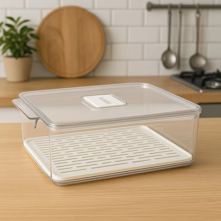Fridge Storage Container for Vegetables Fruits Meat Seafood with Ventilation Drain Tray Organizer