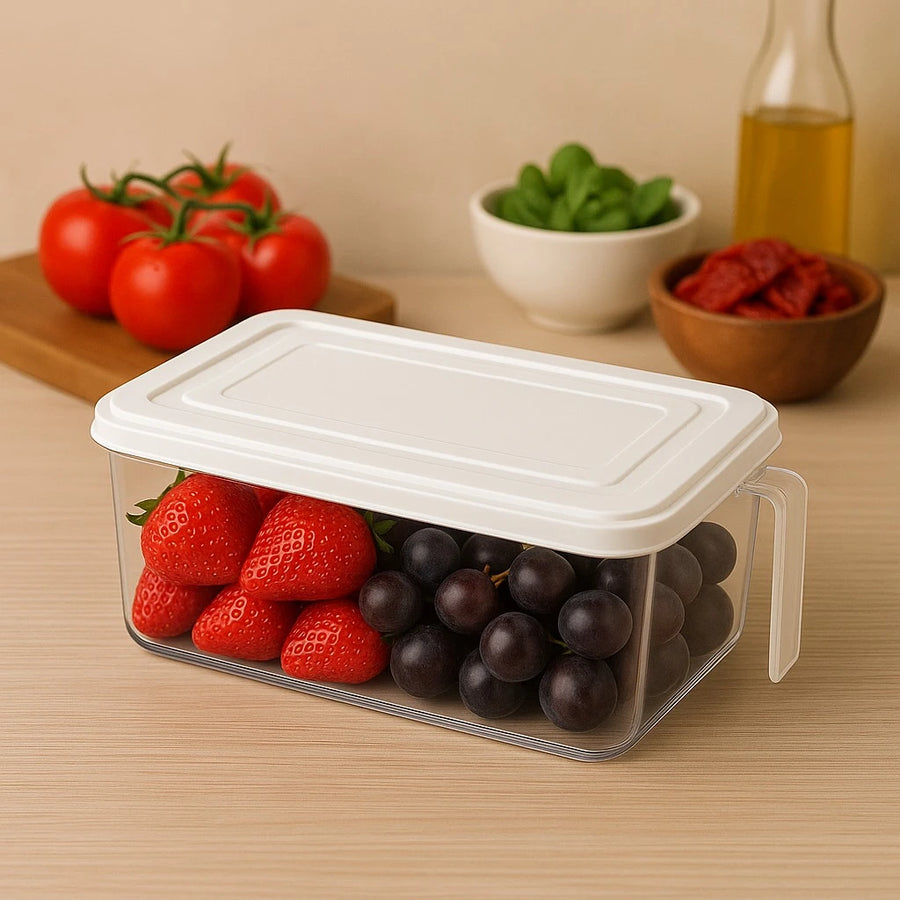 Clear BPA Free Food Storage Container with Lid Handle Fridge Pantry Produce Organizer Box