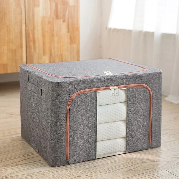 Foldable Fabric Storage Box with Transparent Window Large Capacity Clothes Blanket Organizer