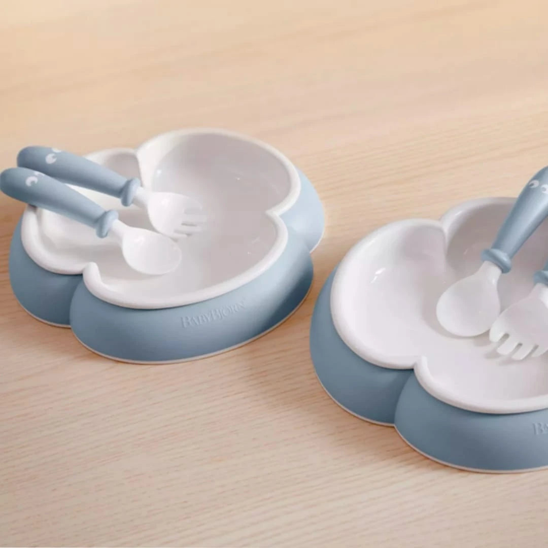 3 Piece Baby Self Feeding Set with Suction Plate Spoon and Fork