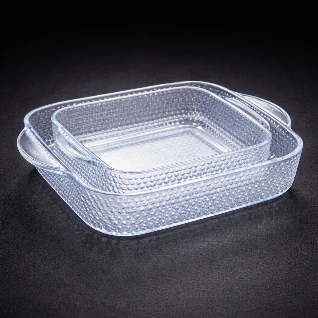 Borart Square Glass Baking Dish Set Borosilicate Oven Safe Baking Tray Roasting Dish Kitchen Oven Cookware Honeycomb Design 2 Pieces