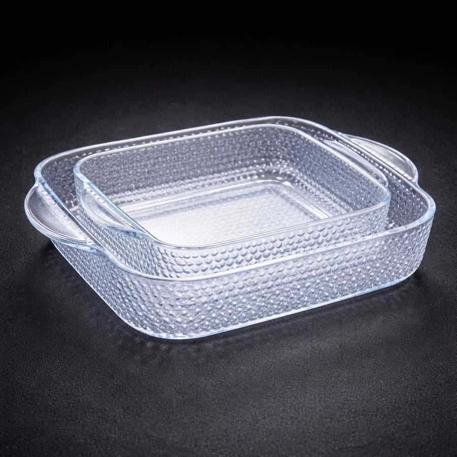 Borart Square Glass Baking Dish Set Borosilicate Oven Safe Baking Tray Roasting Dish Kitchen Oven Cookware Honeycomb Design 2 Pieces
