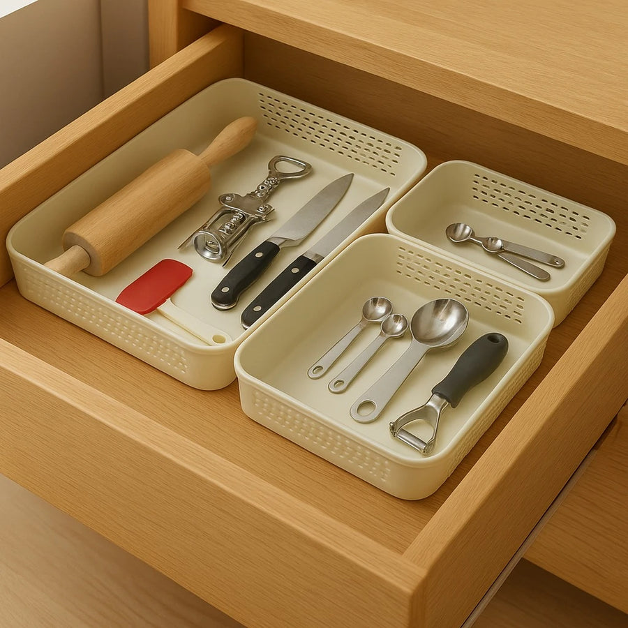 Set of 3 Plastic Drawer Organizer Baskets