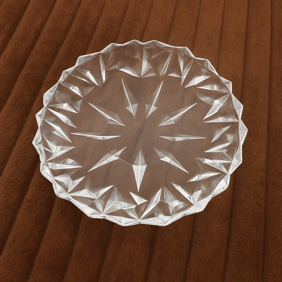 Crystal Serving Plate Set with Large Serving Tray and 6 Dessert Plates Clear Faceted Round Serving Plates for Fruits Snacks Pastries and Parties