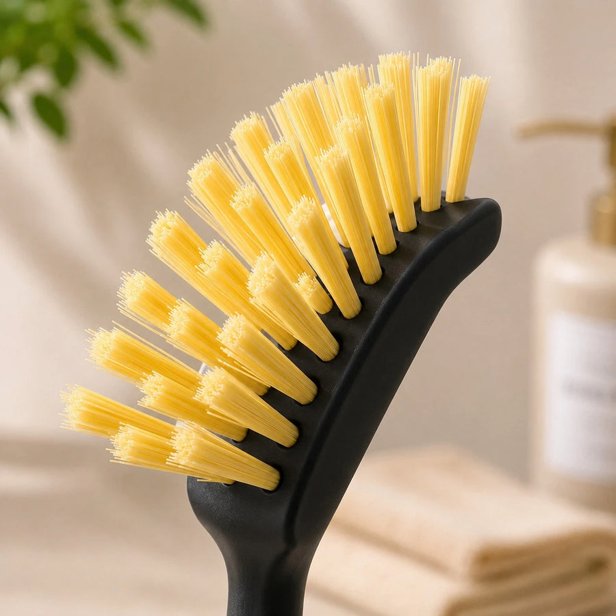 Bamboo Handle Dish Cleaning Brush with Curved Head and Hanging Loop for Kitchen Cleaning