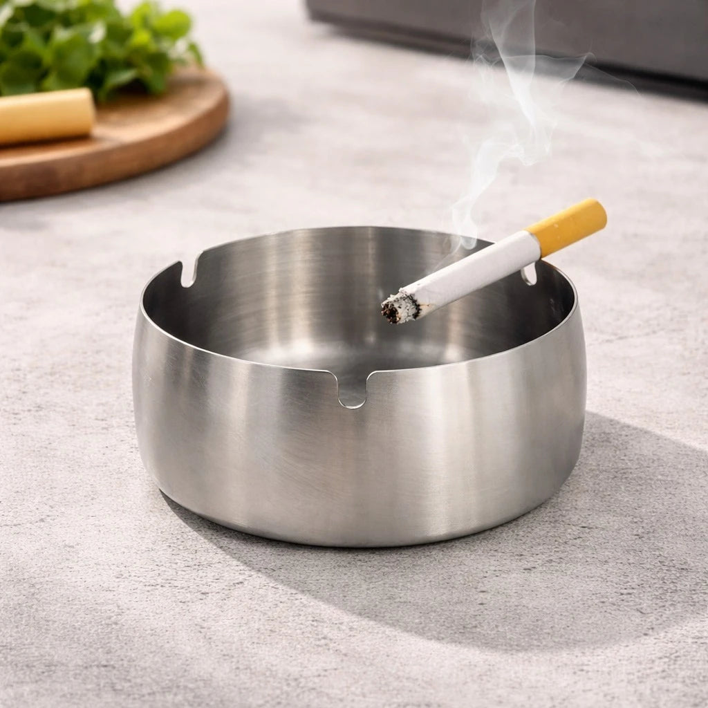 Stainless Steel Ashtray Round Cigarette Holder Table Ashtray Durable Metal Ashtray 11 cm