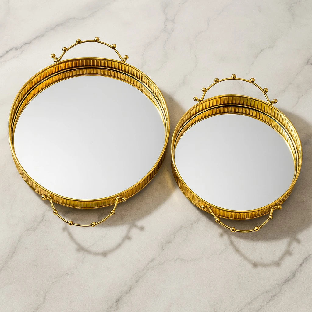 Luxury Gold Mirror Serving Trays – 2 Pcs Set, 30 cm & 25 cm