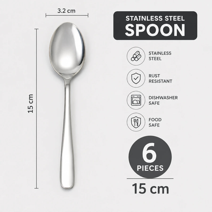 Stainless Steel Soup Spoon Set 6 Pieces 15 cm Kitchen Dining Spoon