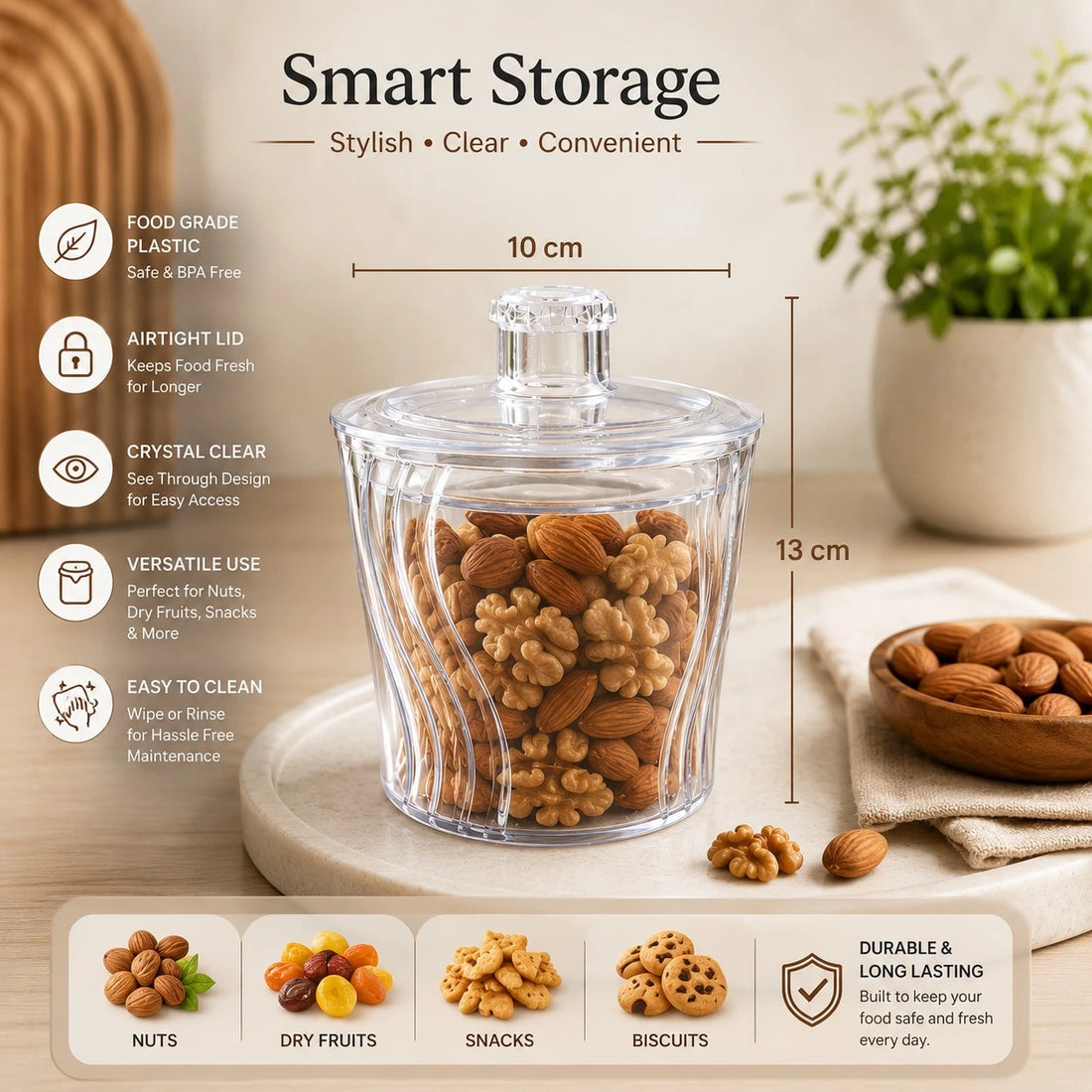 Airtight Food Storage Jar Clear Plastic Snack Container With Rubber Seal Lid Kitchen Pantry Organizer 450g