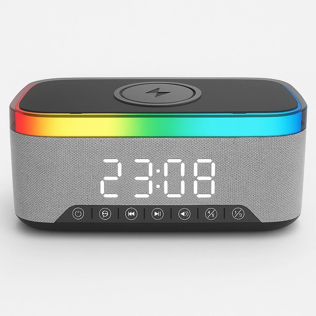 Bluetooth Speaker with LED Alarm Clock & Wireless Charger