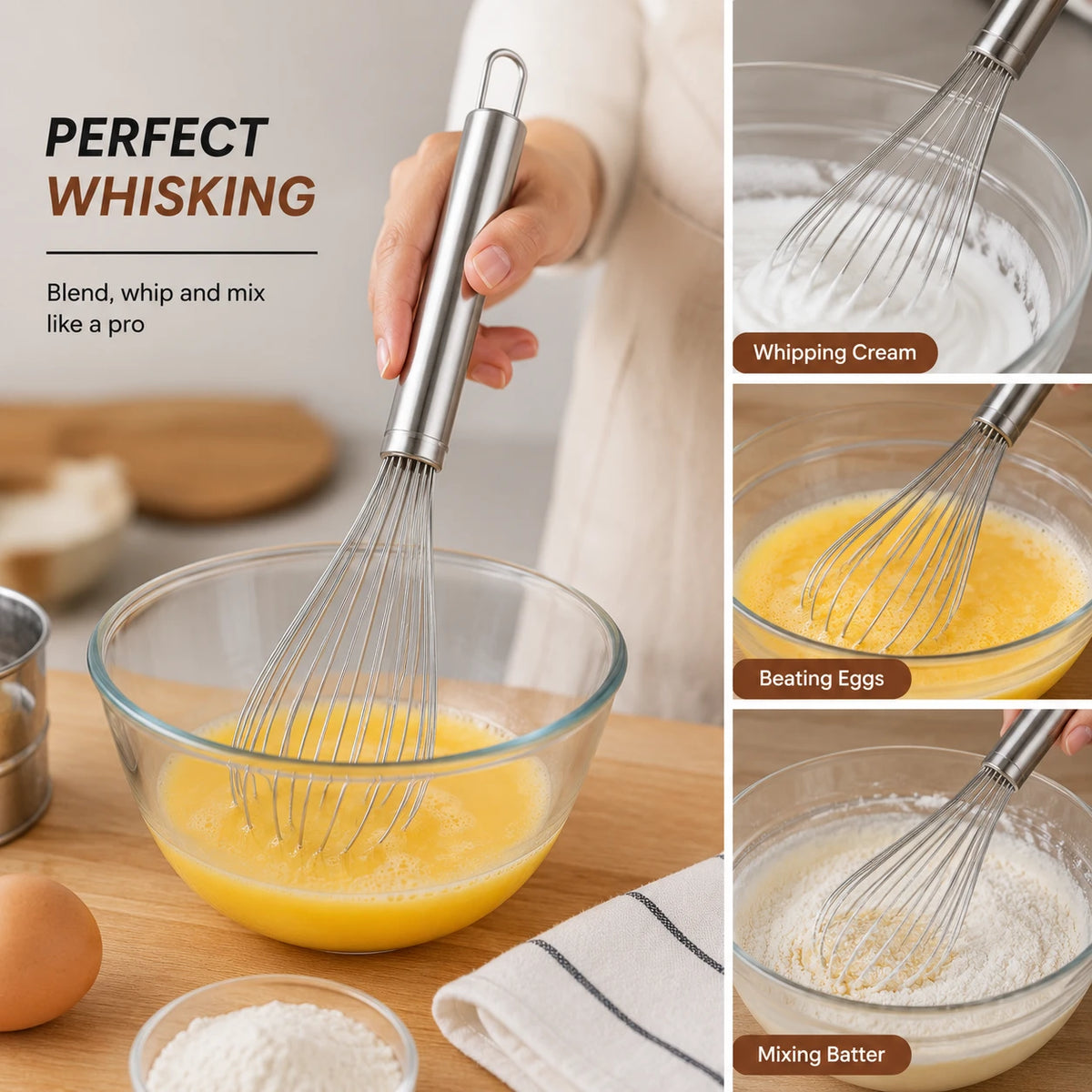 Stainless Steel Whisk Kitchen Egg Beater Mixing Whisk Baking Tool 30CM