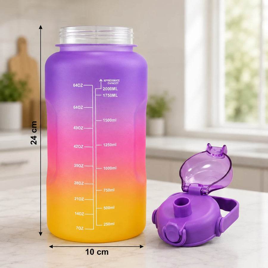 Gradient Motivational Water Bottle Set with Time Marker (300ml, 900ml & 2000ml)