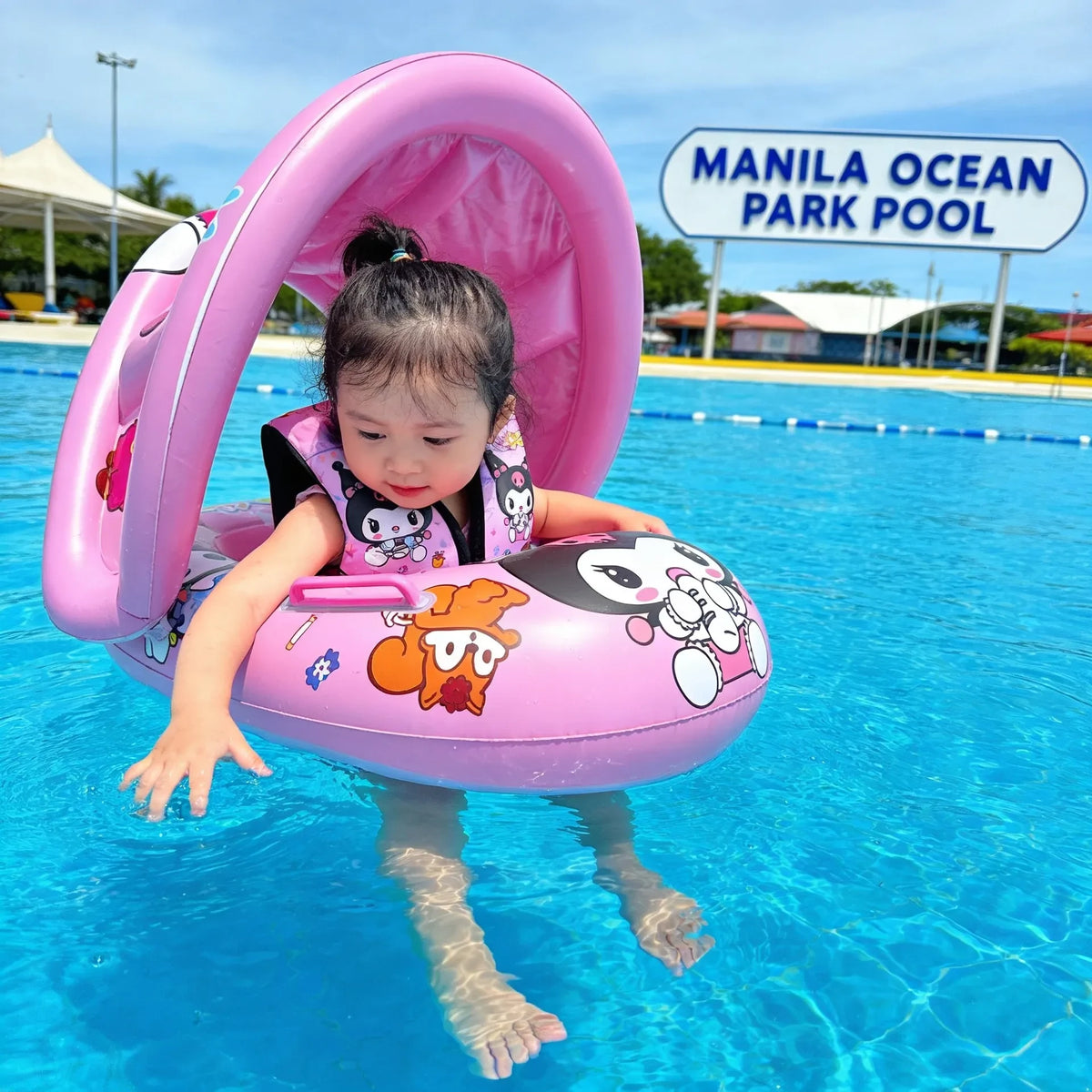 Baby Inflatable Swim Float with Sun Canopy for Toddlers Kids Pool Float