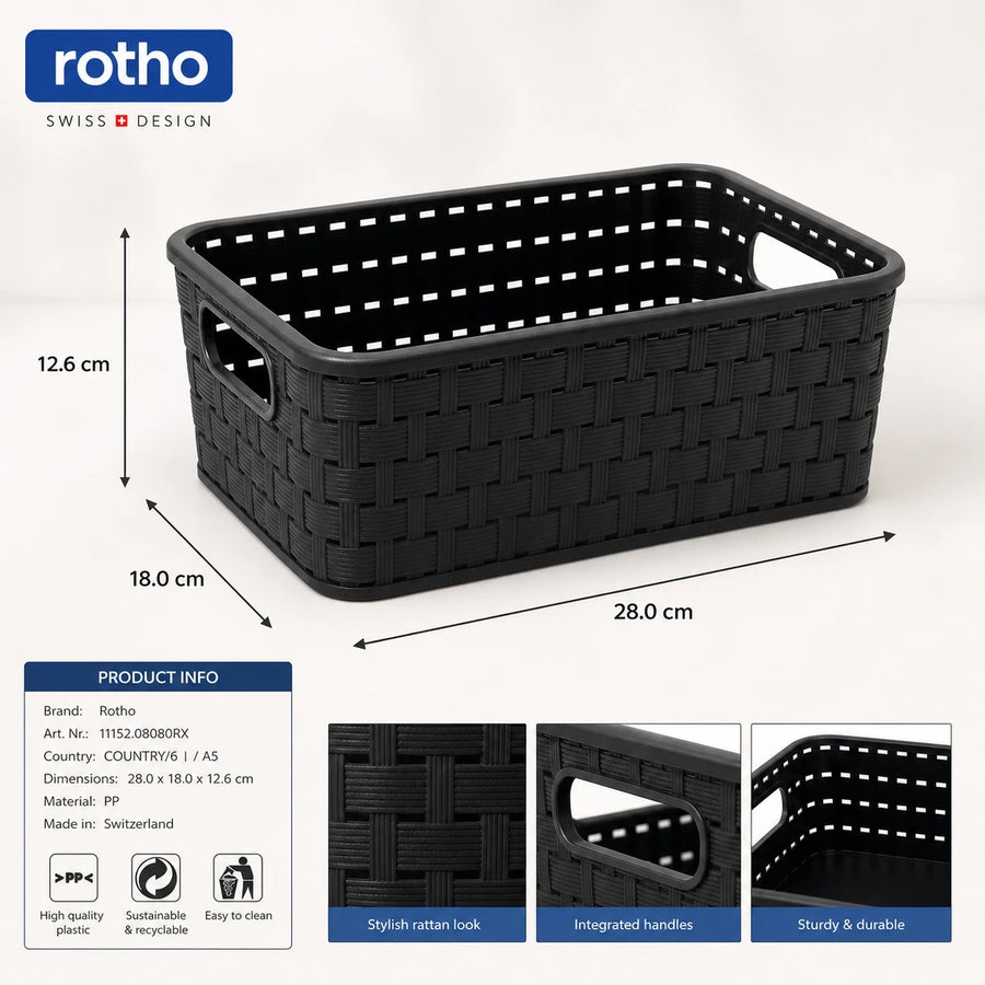 Rotho Swiss Design Storage Basket Organizer Plastic Woven Box Home Bathroom Kitchen Shelf Closet Office Storage