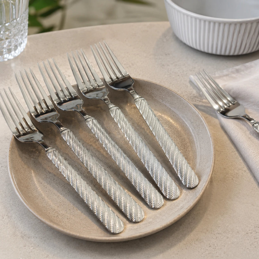 Stainless Steel Dinner Fork Set 6 Pieces Table Forks with Textured Handle