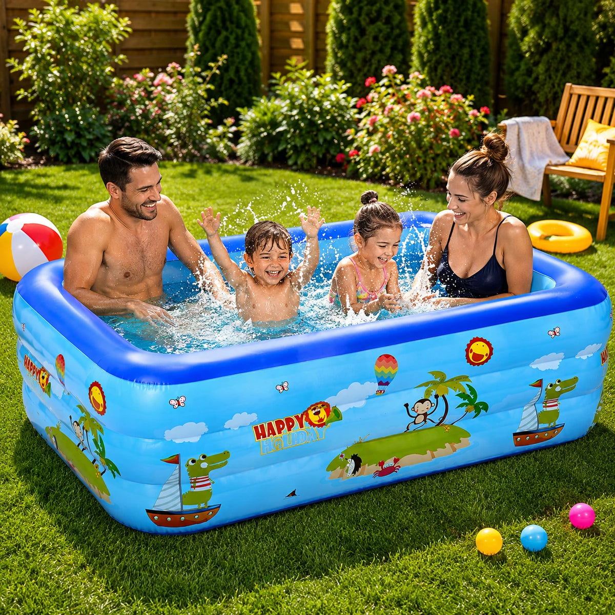 Family Fun Summer Pool Inflatable Rectangular Swimming Pool Kids Outdoor Garden Pool