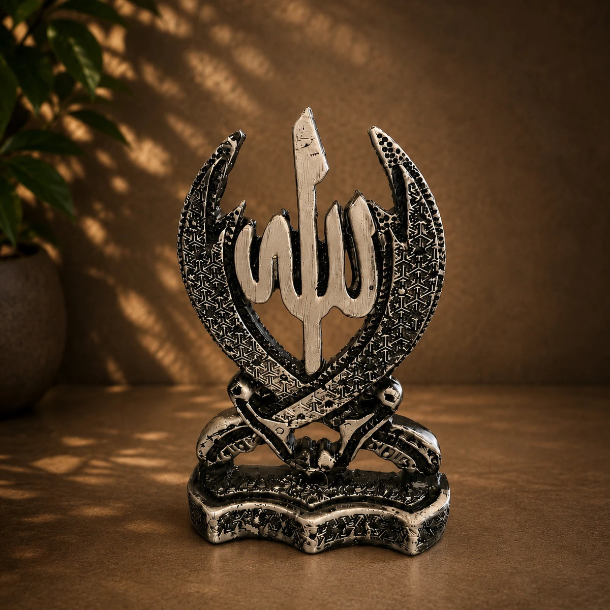 Islamic Allah Arabic Calligraphy Decor Sculpture Metal Tabletop Ornament Home Office Ramadan Eid Decor Art