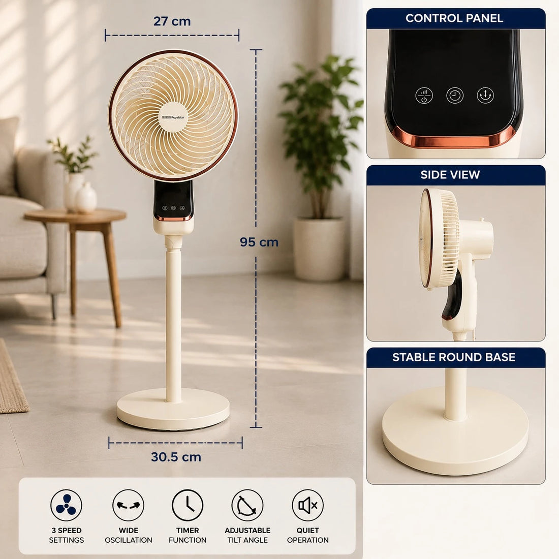 Standing Air Circulator Fan 40W Smart Voice Control Fan with Remote Control