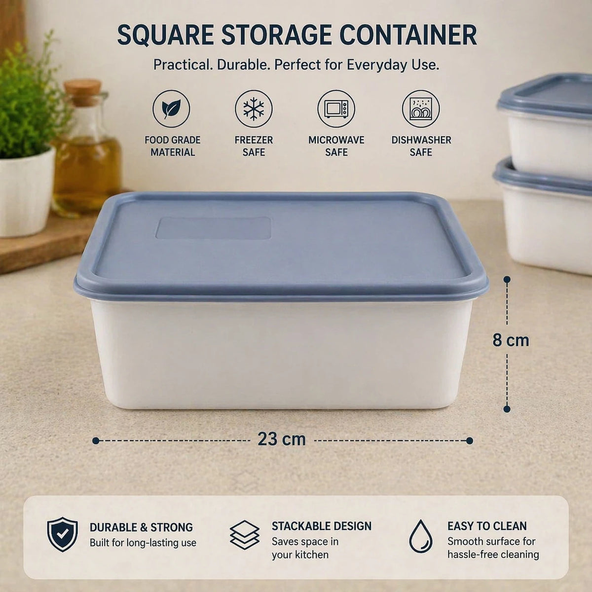 Rotho Domino Food Storage Containers Set 3 Pieces 1.2L Swiss Made Freezer Boxes Stackable BPA Free Plastic Meal Prep Kitchen Storage 23 cm 8 cm - Image 3