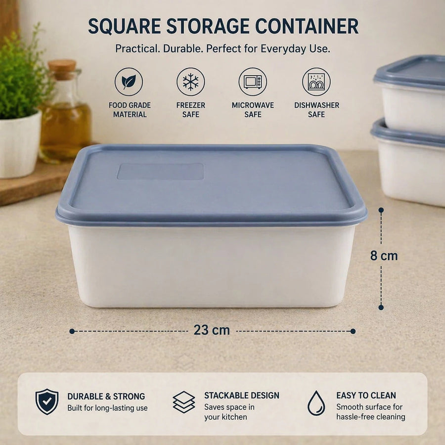 Rotho Domino Food Storage Containers Set 3 Pieces 1.2L Swiss Made Freezer Boxes Stackable BPA Free Plastic Meal Prep Kitchen Storage 23 cm 8 cm
