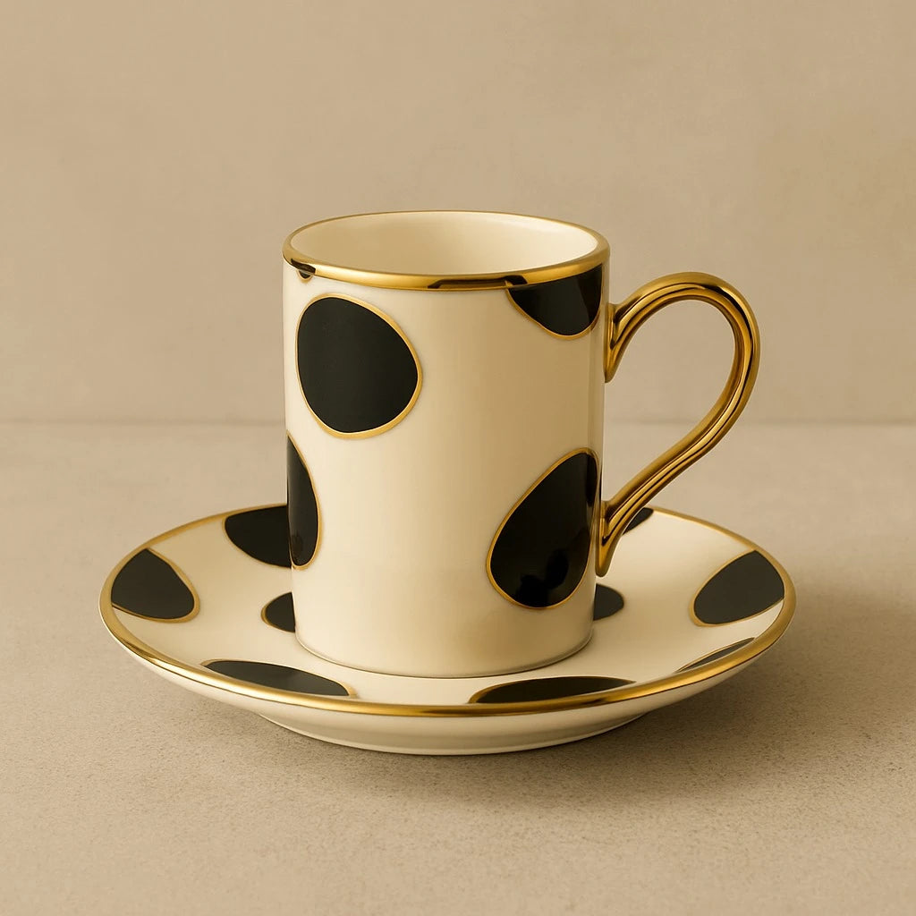 6 Piece Polka-Dot Porcelain Coffee Cup Set with Saucers - Image 3