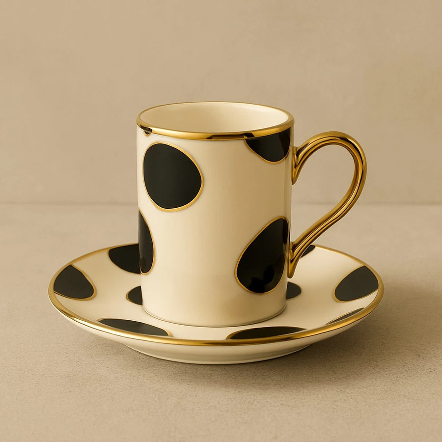 6 Piece Polka-Dot Porcelain Coffee Cup Set with Saucers