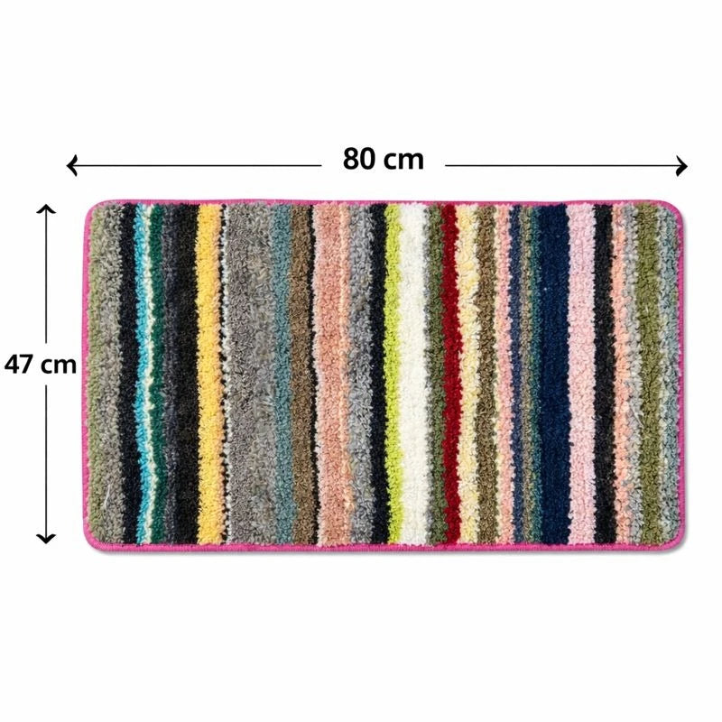 Colorful Striped Anti-Slip Bath Mat Rug for Bathroom & Entryway – Soft Plush Texture (80 × 47 cm)