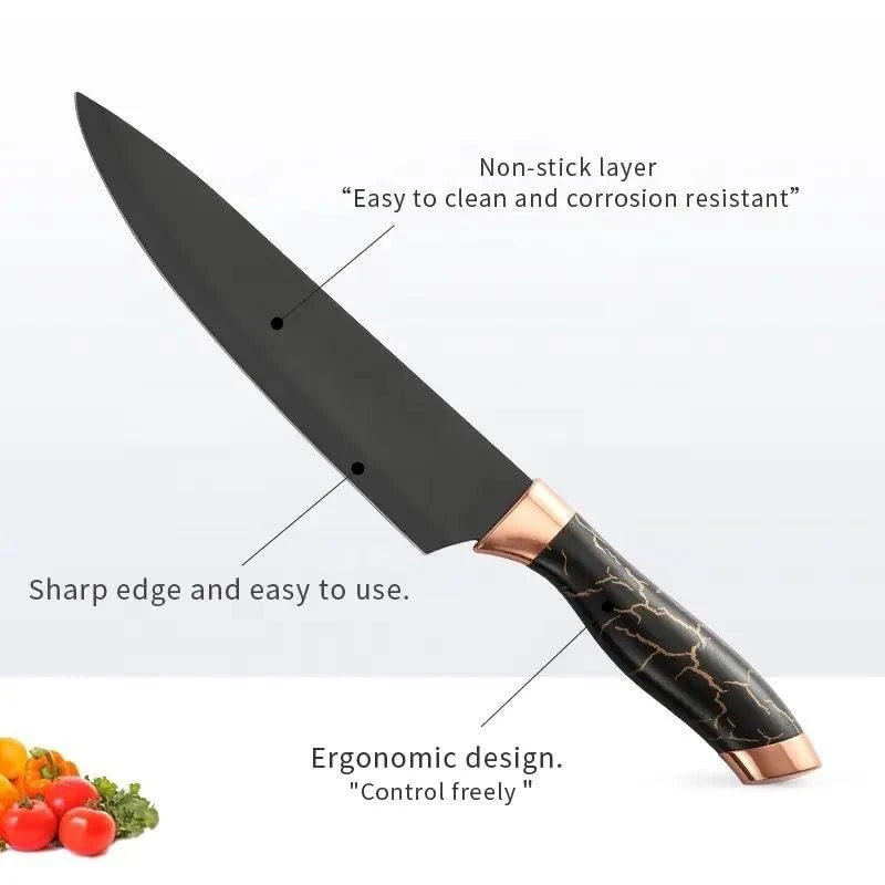 5 Piece Stainless Steel Kitchen Knife Set with Ergonomic Black Handles for Chopping Slicing and Carving